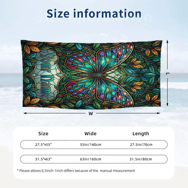 Butterfly Garden Fantasy 7 Theme Quick Dry Beach Towel Custom Name Text Print Large Sand Resistant Towel Beach Vacation