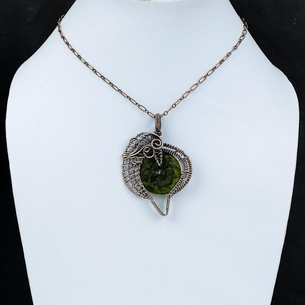 Moldavite Pendant Copper Wire Wrapped Pendant Moldavite Gemstone Jewelry Handmade Pendant Gift For Mother Copper Wire Jewelry Healing Stone