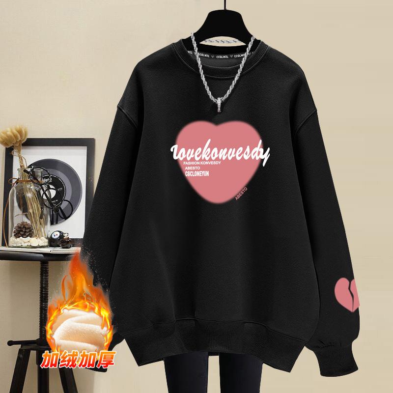 Factory wholesale niche crew neck sweater women's loose fashion pure cotton velvet thickened spring and autumn winter
