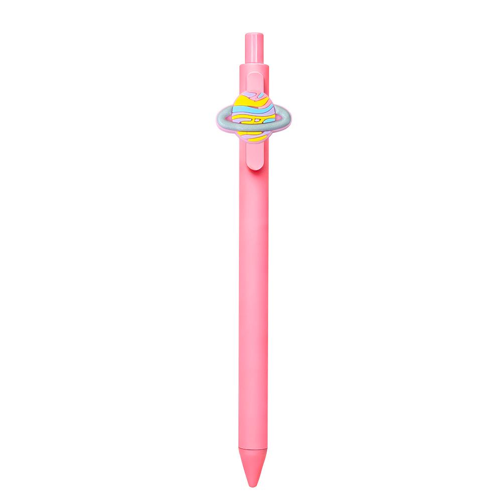Pink Cartoon Ballpoint Pens - Soft Rubber Stickers, DIY Student & Office Stationery, Colored Ink.