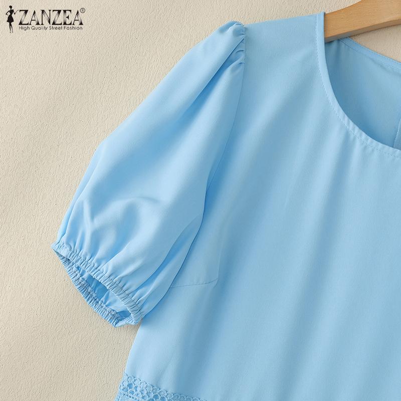 ZANZEA Women Casual O-neck Short Sleeve Summer Lace Patchwork Long Dress