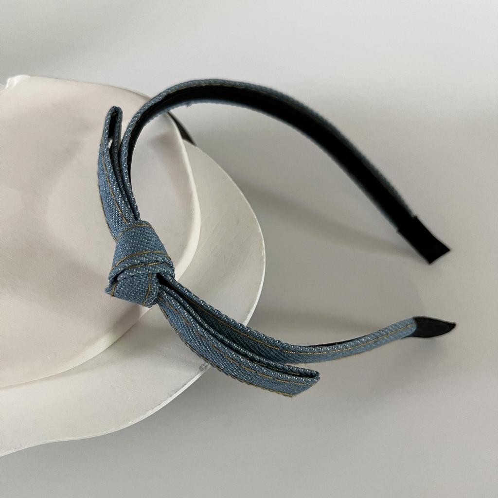 Gold Label Denim Schleifen-Stirnband - Retro, High-End, Schlichtes Stil-Haaraccessoire
