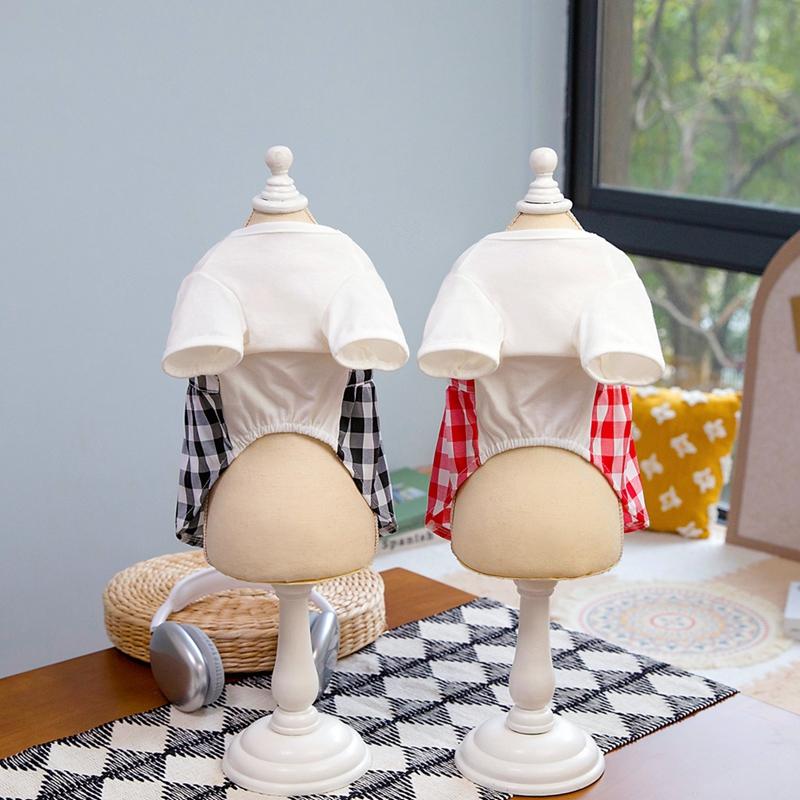 Pet Cat Dog Bow Plaid Clothes Dog Summer Costume