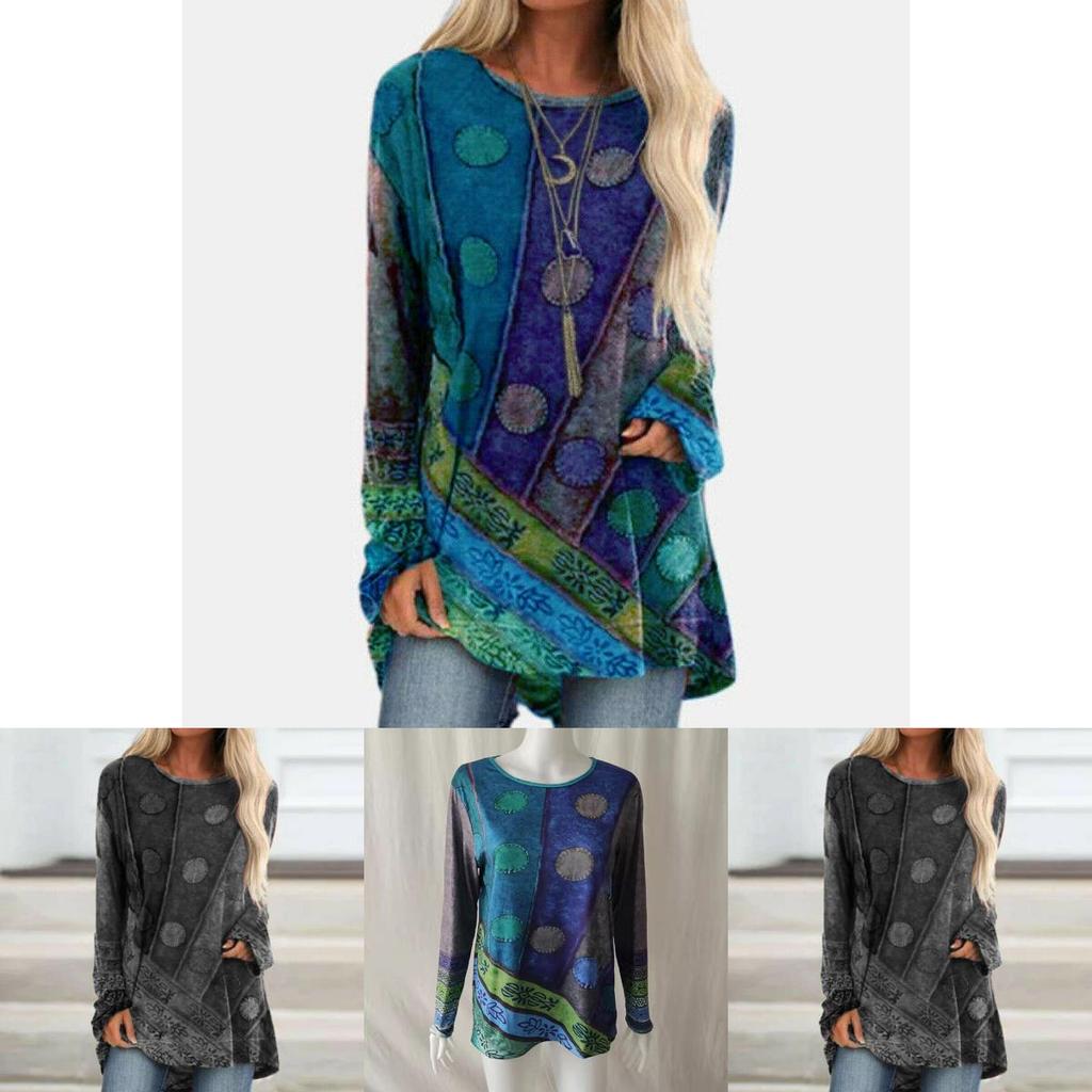 Plus Size Womens Hippie Boho Long Sleeve Tops With Soft Material And Floral Pattern