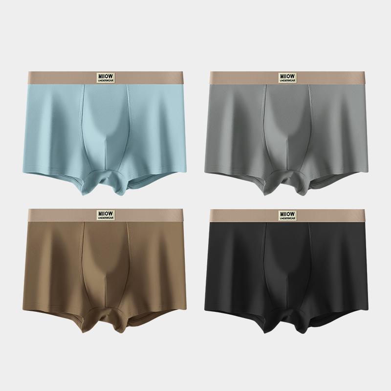MiiOW 4Pcs Men's Underwear Graphene Antibacterial Underwear Soft and Comfortable Cotton Underwear Ice Silk Flat Corner Underwear L-5XL
