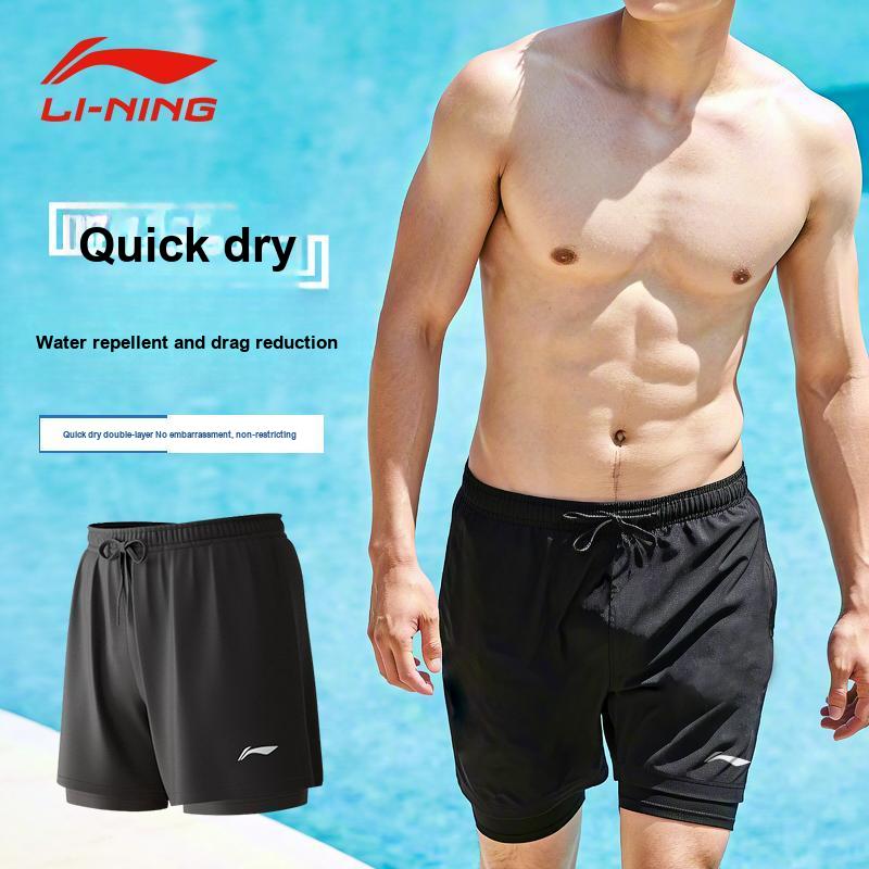 Li-Ning Summer Running Swimming Fitness Marathon Quick-Dry Breathable Lined Fake Two-Piece Anti-Embarrassment Two-In-One Sports Shorts ASLT121