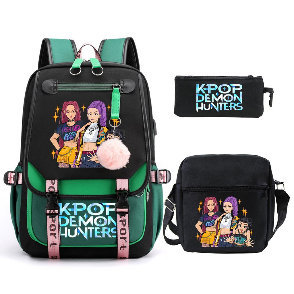 Demon Hunters Peripheral Printing Children's Fashion Backpack Cross-border Large Capacity Primary and Secondary School Student Leisure School Bag Set