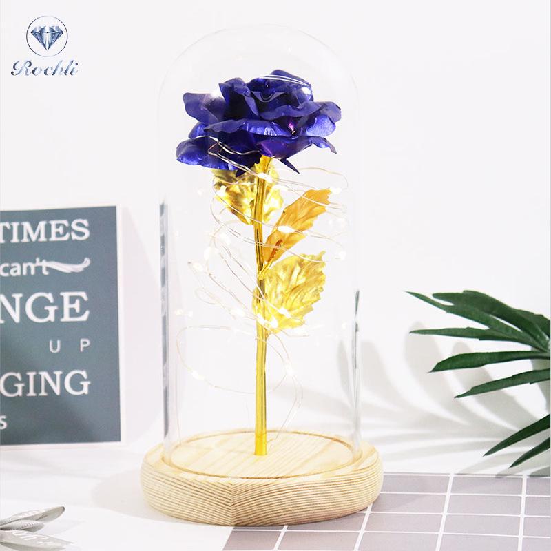 Gold Foil Rose Eternal Flower Glass Cover Gift for Valentine's Day, Christmas, New Year