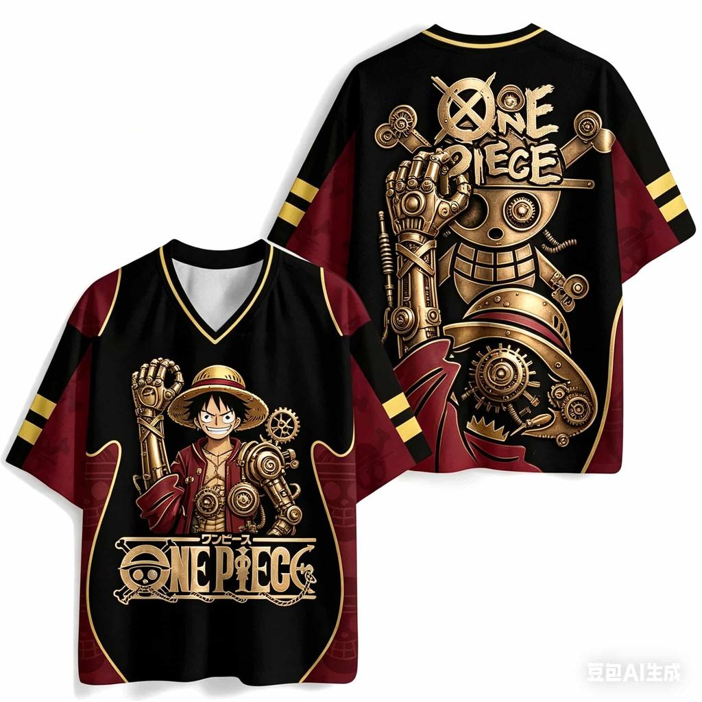 One Piece Monkey D Luffy V-Neck Baseball Jersey,   Anime Fan Short Sleeve Top, Quick Dry Breathable Tee For Men Women Children
