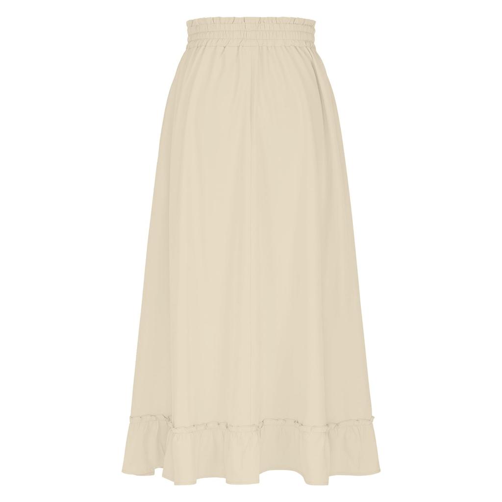 Dámská módní a ležérní sukně s elastickým pasem se stahovací šňůrkou, kapsou s okrajem z černých hub, jednobarevná