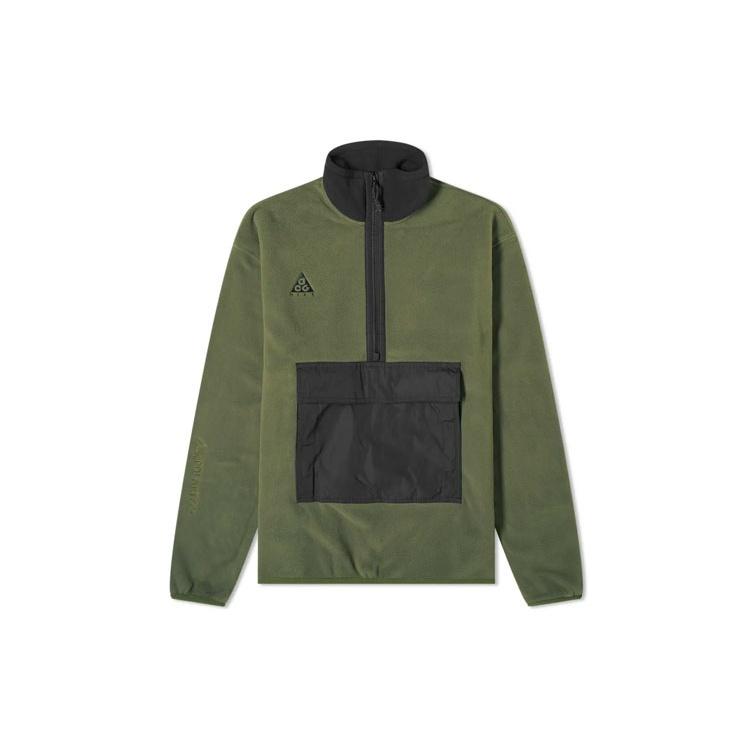 Nike ACG Logo Embroidered Half Zipper Fleece Stand Collar Pullover Jacket Green Army green Men s CK6839-325 L