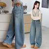 Children‘s Fashion Vintage Wide Leg Baggy Jeans for Teen Girls Casual Loose Straight Denim Pants Kids Spring Fall Trousers