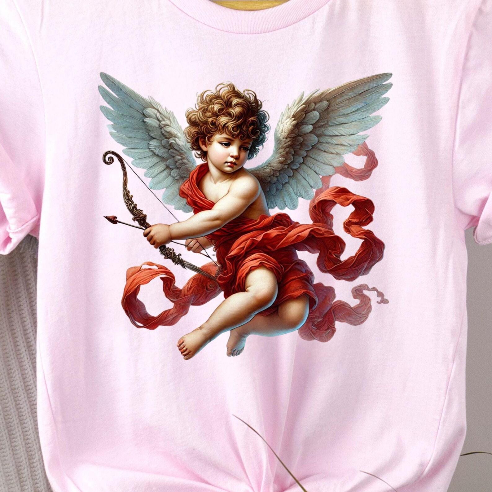 Cupid Tshirt, Watercolor Art Tee, Valentine Gift, Cupid Bow Arrow Shirt, Romantic Apparel, Love T-Shirt, 7 colors M