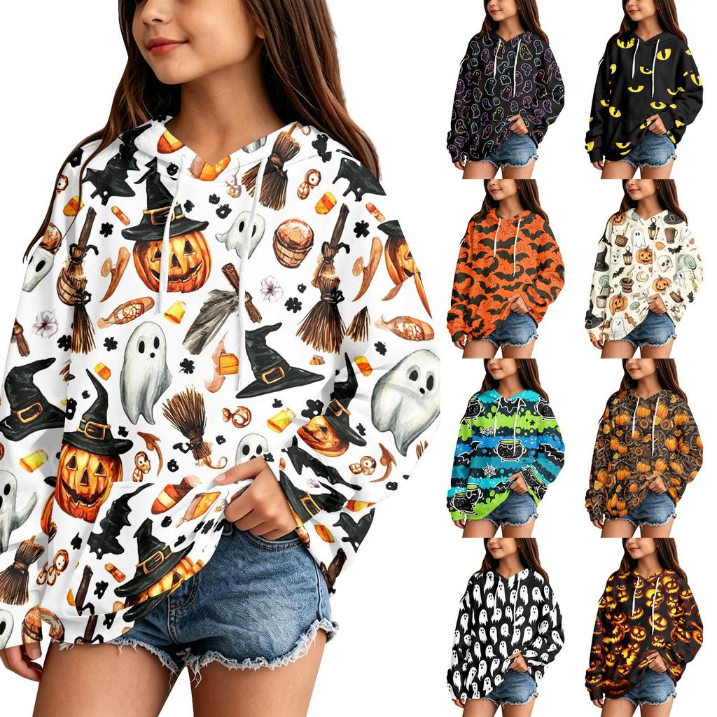 Kids' Casual Halloween Print Pullover Hoodie Sweatshirt for Everyday Wear