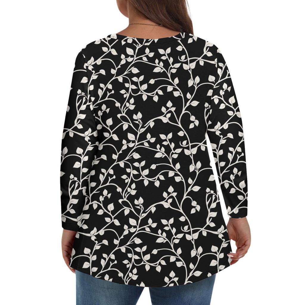 Women's Fashionable Casual Long Sleeved Plus Size Floral Print Top Plus Size Floral Print Top