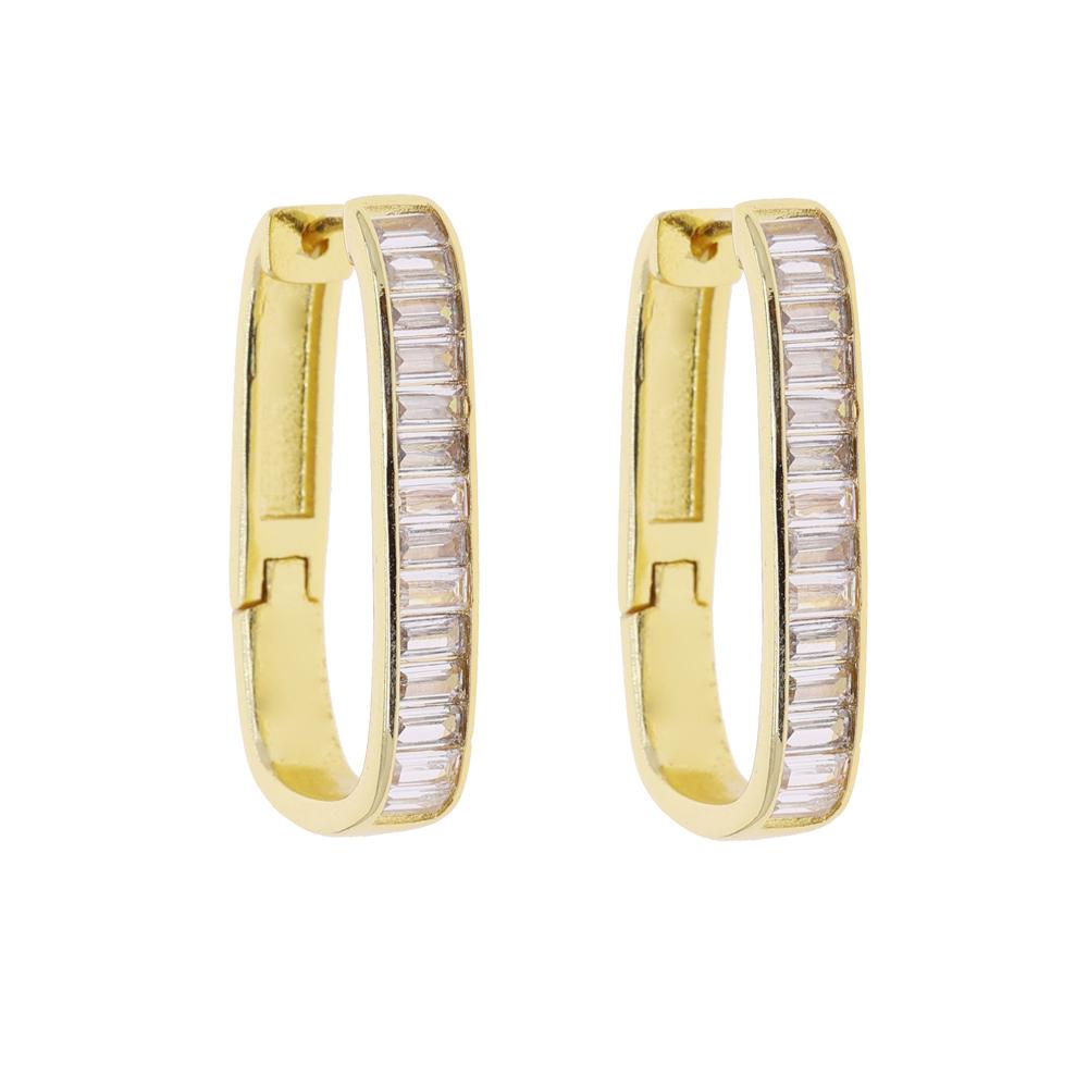 Geometric Rectangle Cubic Zircons Paved Square Hoop Earrings for Women Wedding Delicate Fashion Jewelry