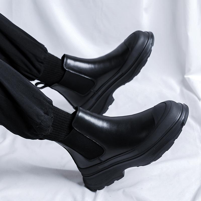 Mens Fashion Chelsea Boots Black Trendy Genuine Leather Shoes Party Banquet Dress Cowboy Platform Boot Handsome Ankle Botas Mans