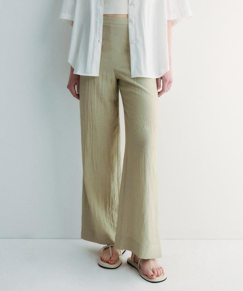 Sheer Woman Slit Pants Light Khaki