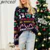 BITCED Oversized Knit Sweater Fall/Winter Christmas Tree O-Neck Sweater Little Snowman Sequined Christmas Sweater