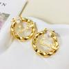 Stainless Steel Gold Plated Customizable Double Layer Crown Name Necklace and Twisted Hoop Earrings Wedding Jewelry Set
