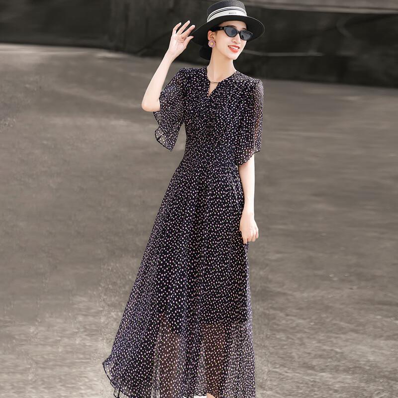 Lanseer 2026 Summer French Retro Polka Dot Ruffle Sleeve Swing Dress M