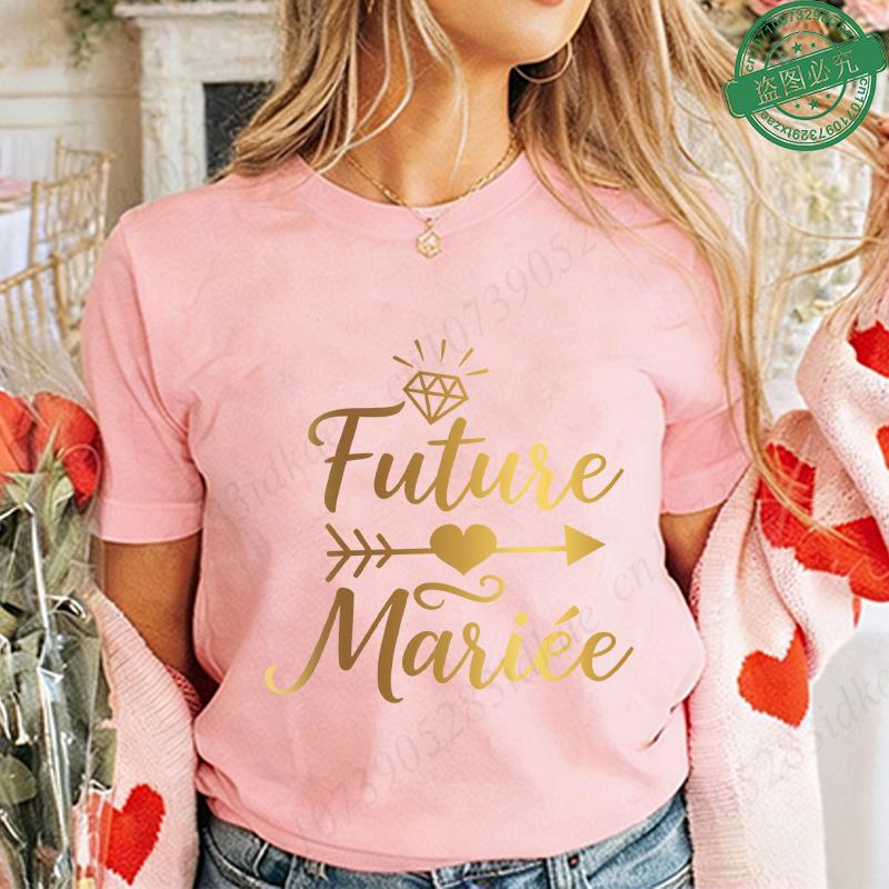 French Bachelorette EVJF Party T-Shirts Future Bride Team Gold Foil Print Women Clothing Short Sleeve Tees for Bridal Shower