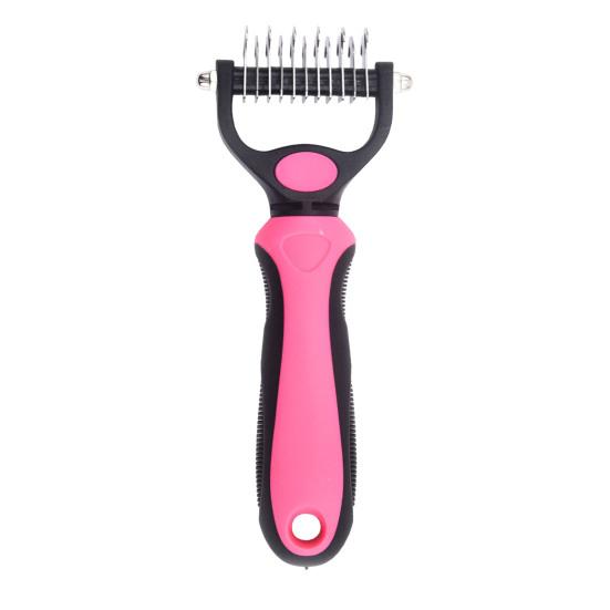 

Pet Grooming Rake, Dual-Sided Stainless Steel Blades, Pet Deshedding And Dematting Brush, Undercoat Rake for Dogs Cats Thick Coats Detangling S рожевий червоний колір