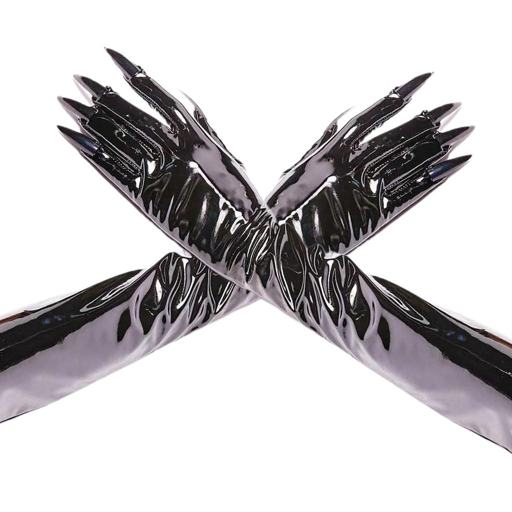 Fashionable Women's Patent Leather Gloves Glossy Long Nail Claw Witch Gloves for Roleplaying Game and Theme Occasion