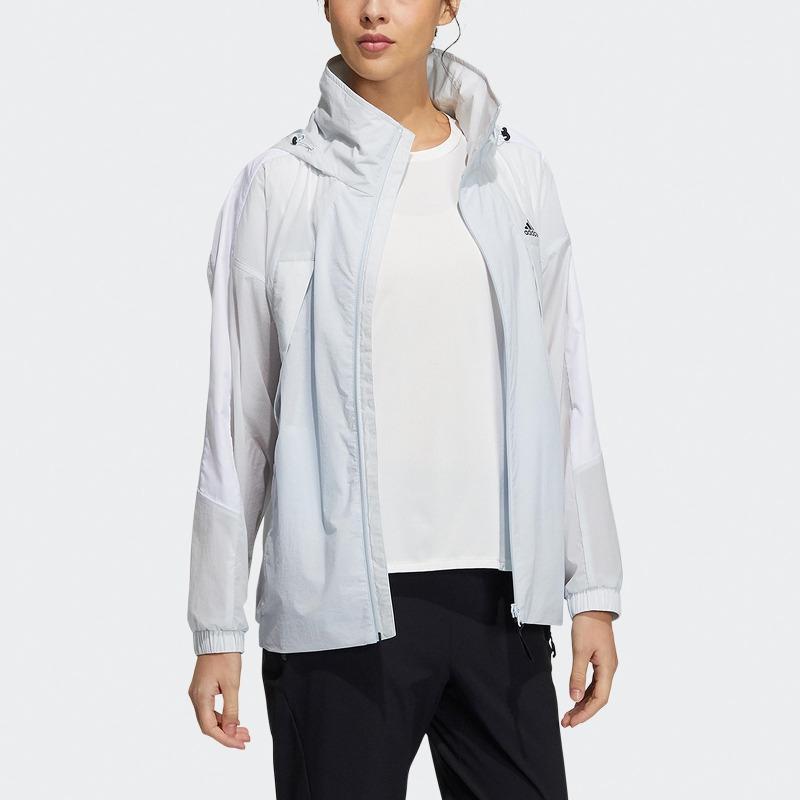 adidas Lightweight Windbreaker Jacket with Hood Women Outerwear White HB8922
