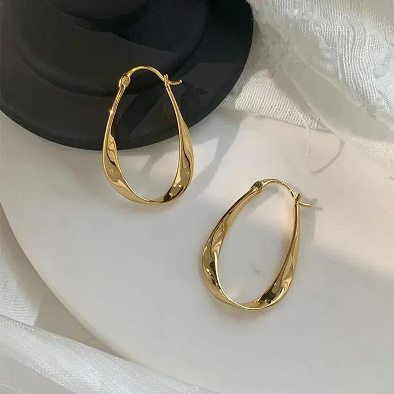 Exaggerated Metal Glossy Irregular Distorted Geometric Large Earrings for Women  Fashion Personality Party Vintage Zircon Gifts