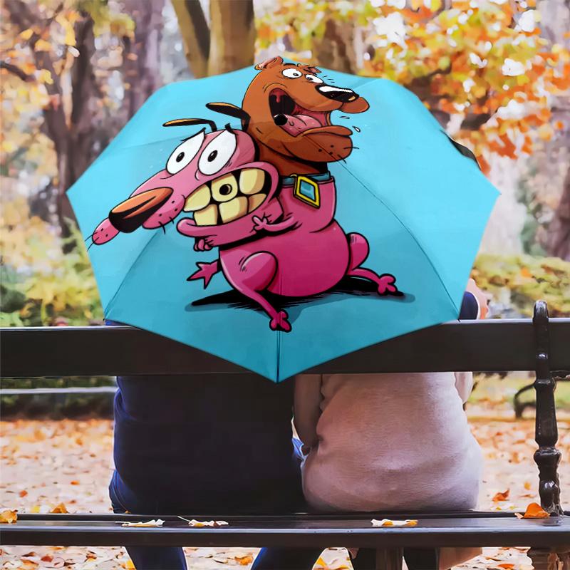 Courage the Cowardly Dog and Scooby-Doo  Pattern, Automatic Folding Umbrella, Portable and Foldable Design, 8 Ribs, a Christmas or Birthday Gift.