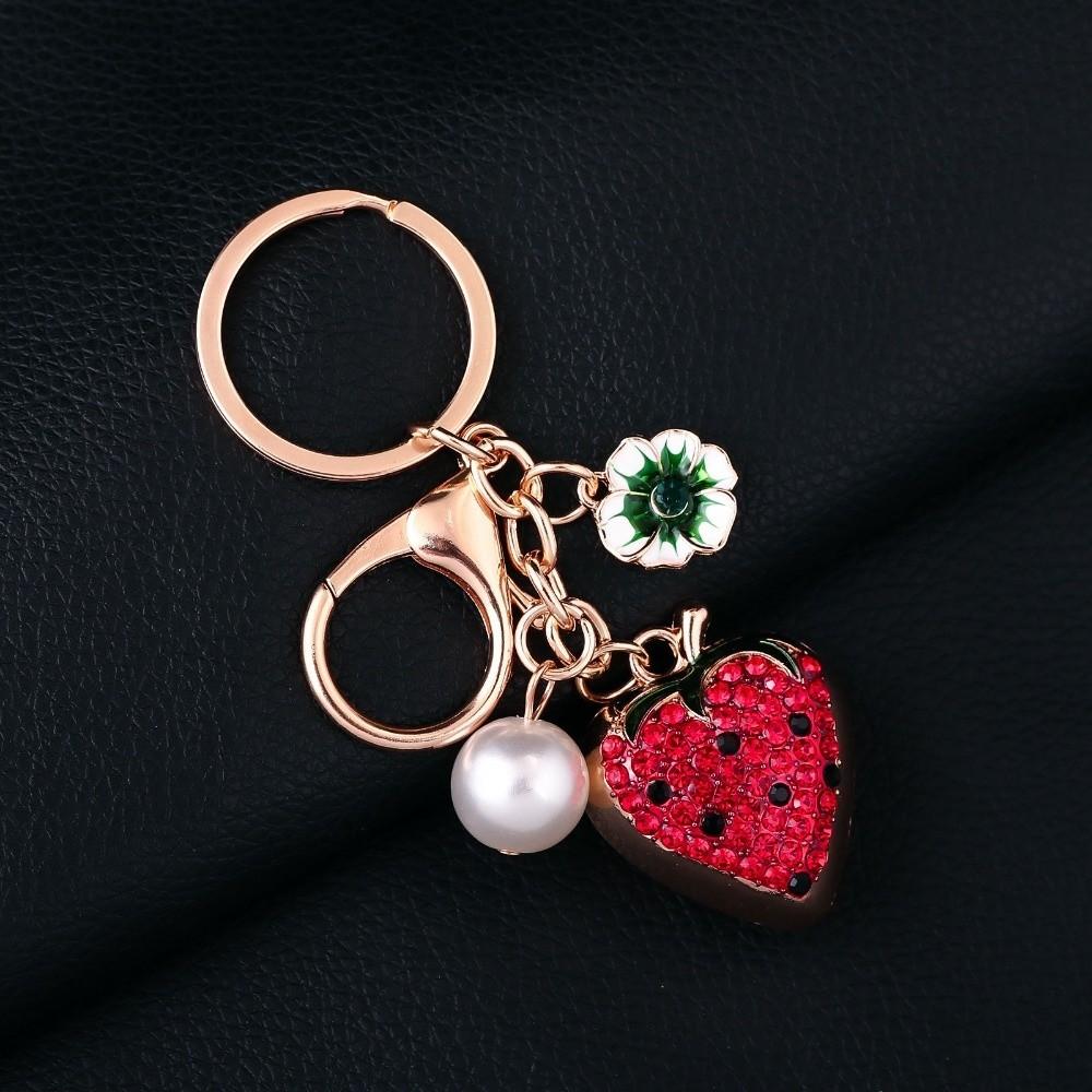 Cartoon Fruit Bag Pendant Keychain Heart Shape Bag Charms Simulation Fruit Keychain  Bag Decoration