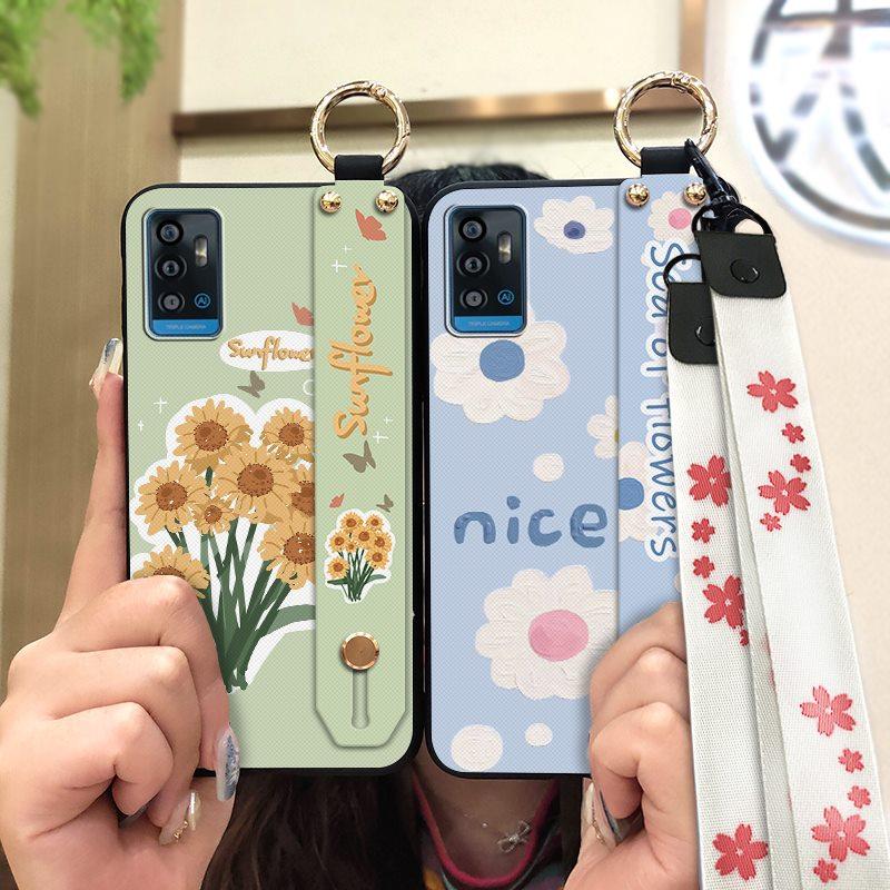 Waterproof Silicone Phone Case For ZTE Blade A71/Optus X Swift 5G Durable Fashion Design Lanyard Oil Painting Ring