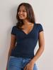 Women's V Neck Short Sleeve Tee Slim Fit Trendy Wrap Top Solid Color Y2K Soft Polyester Spandex Casual T-Shirt