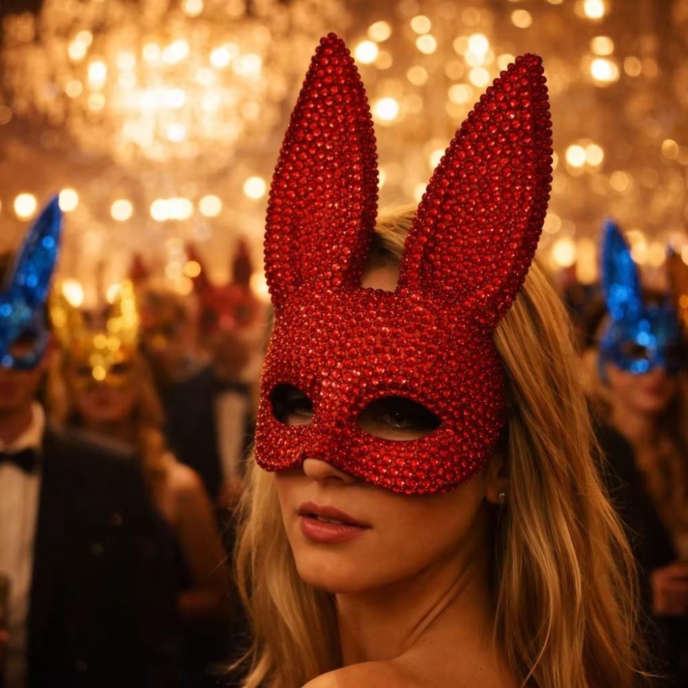 Crystal Studded Rabbit Ear Mask Full Acrylic Rhinestone Rhinestone Face Mask Party and Cosplay