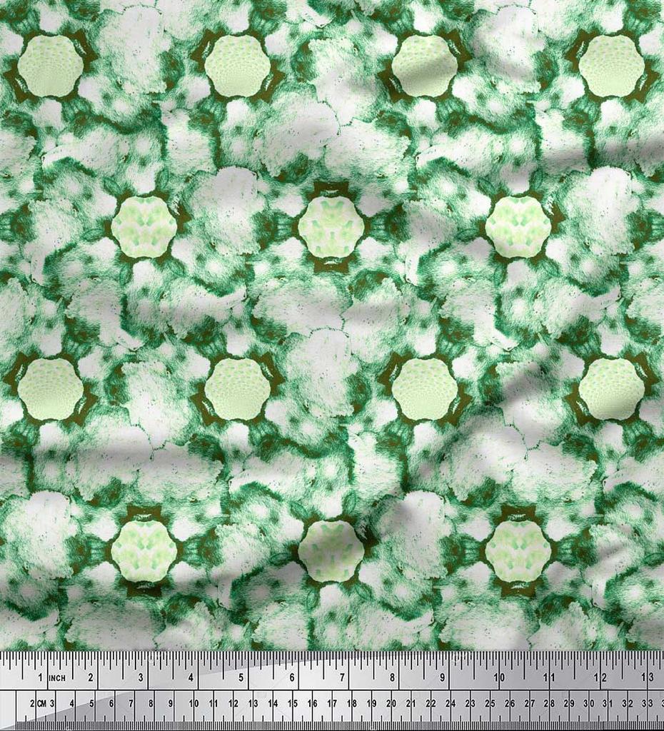 Soimoi Green Poly Crepe Fabric Animals Tie-Dye Print Fabric by Metre 42 Inch