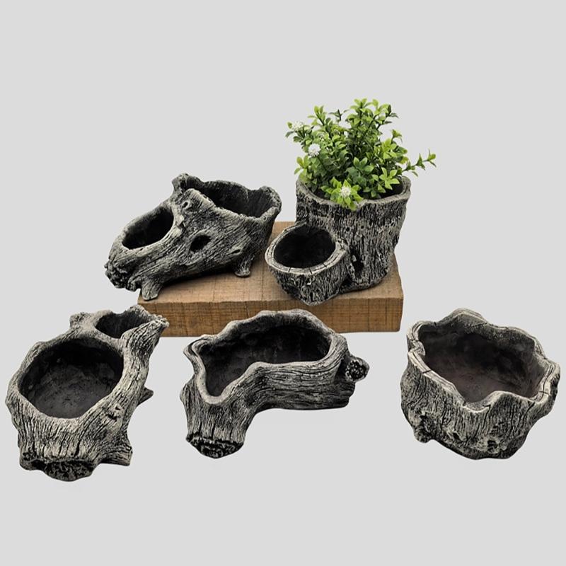 Dekorative Beton-Sukkulenten-Pflanzgefäße Zement-Blumentöpfe mit Baumstamm-Imitation für Gartenbereiche Innen- und Außenbereich