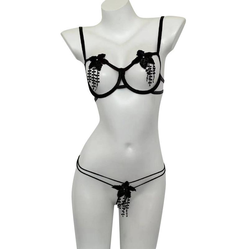 Sexy Seduction Water Soluble Bra Hot Free Three-Point Set Sex Underwear Passion Night Fan Sexy Flower Gathering