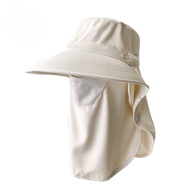 Korean Women Summer Sun Hat Large Brim Neck Protection Sunshade Hats Solid Color Fisherman Cap
