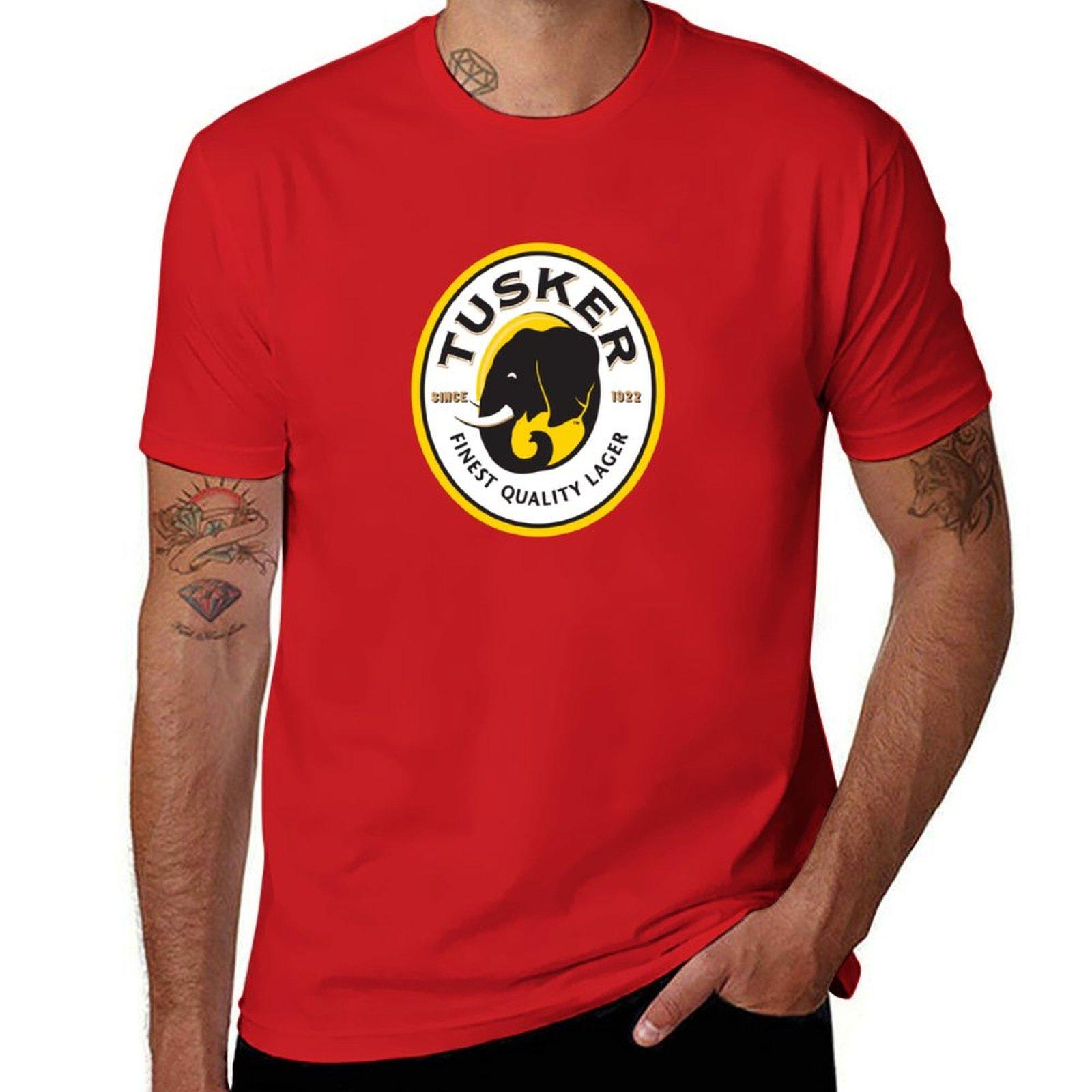 

Логотип пива Tusker Футболка с мерчем мужская футболка индивидуальная заготовка для футболки мальчики белые мужские высокие футболки S