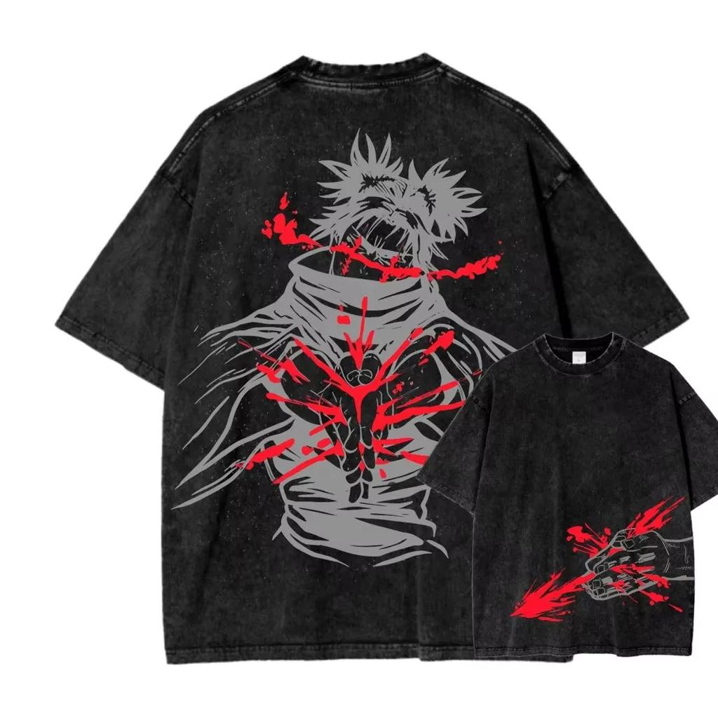 Retro Spell Battle CHOSO Anime Washed T-shirt Four Seasons New Style Unisex Casual T-shirt Clothes for Men Clothes for Men