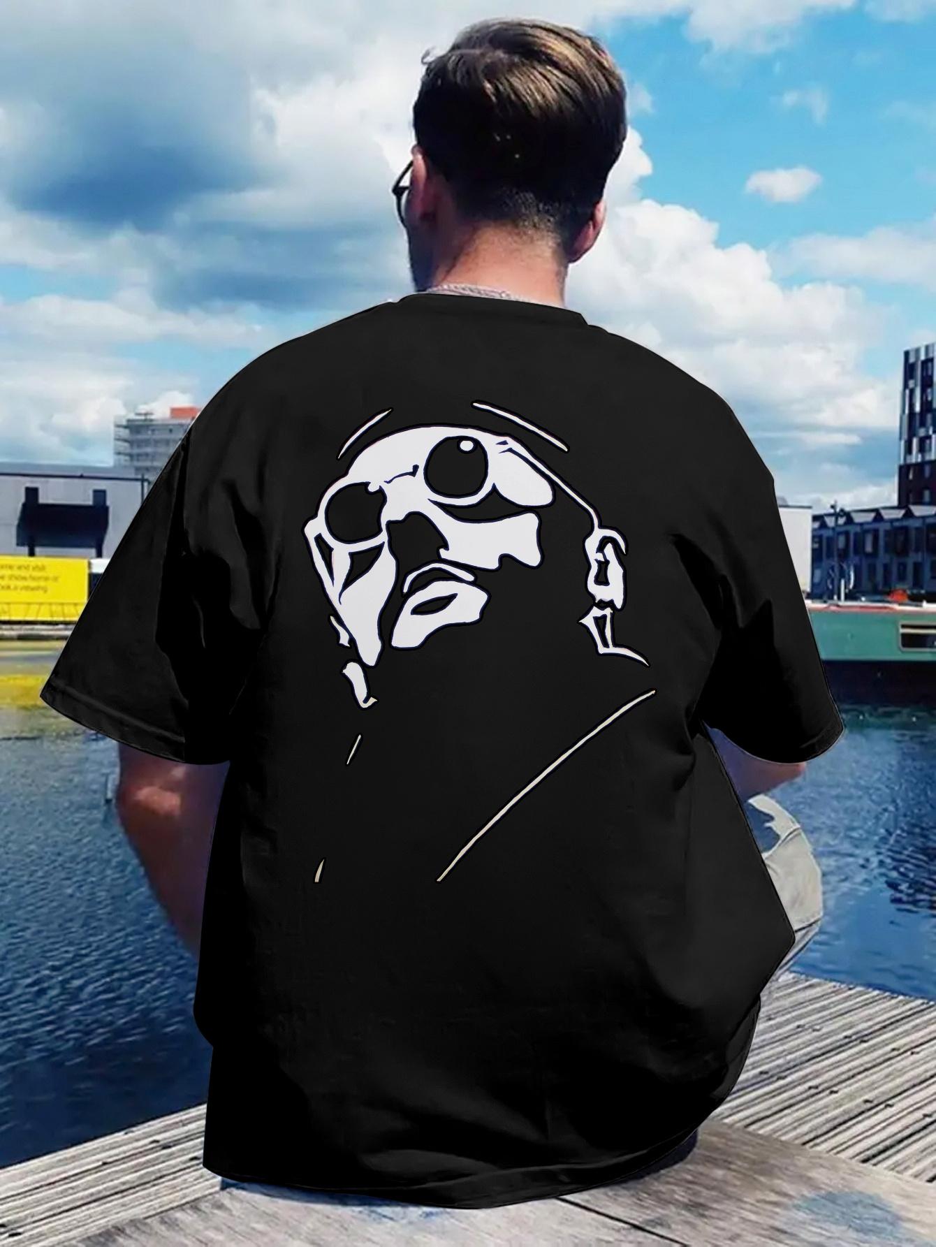 Graphic T-shirt with Stylish Portrait Print - Casual Crew Neck XXXL