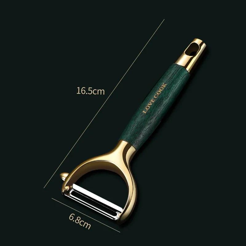 

Овощечистка из нержавеющей стали, ультраострая овощечистка с деревянной ручкой для картофеля, терка для моркови, кухонные принадлежности