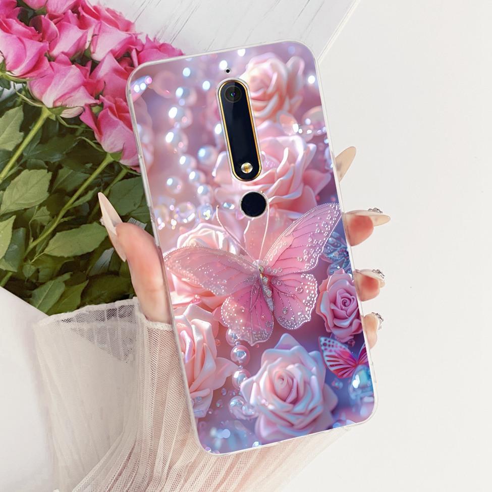 For Nokia 6 2018 Clear Case Cover Aesthetic Luxury Cute Cat Fashion Butterfly Funny Painted Phone Casing