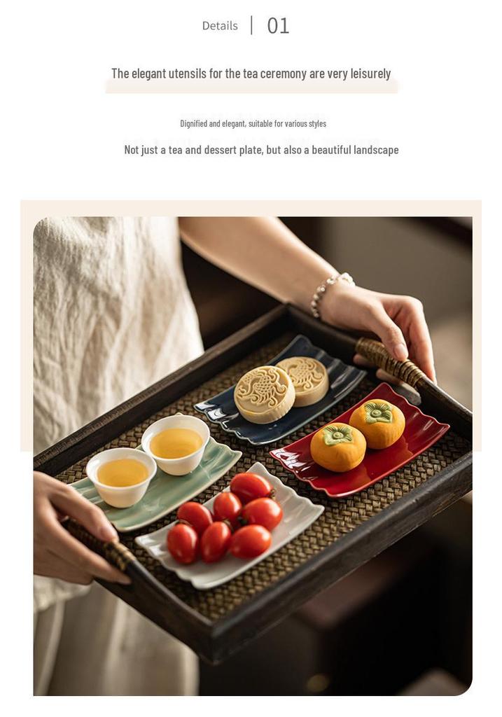 High-Legged Ceramic Plate for Tea, Snacks, Pastry, Fruit, Dim Sum, or Towel Tray - Chinese-Style Serving Dish