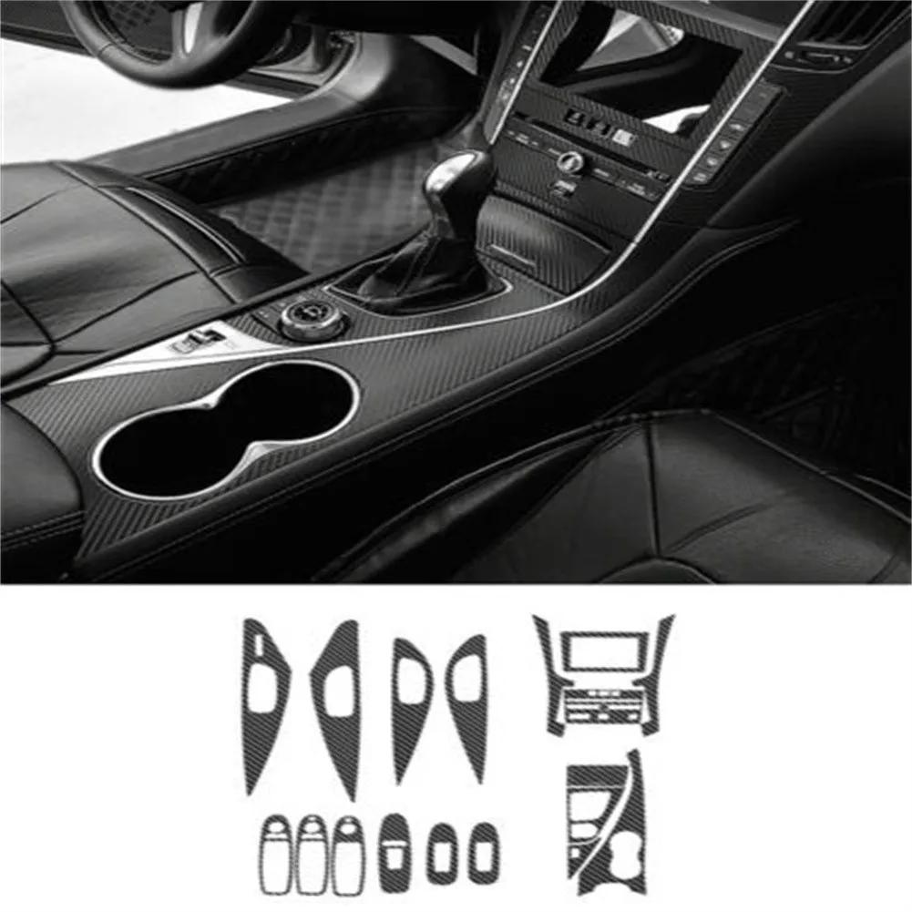 18pcs Black Carbon Fiber Interior Sticker Trim Decorative Glitter For Infiniti Q50 2014-2019 Protective Film Interior Parts