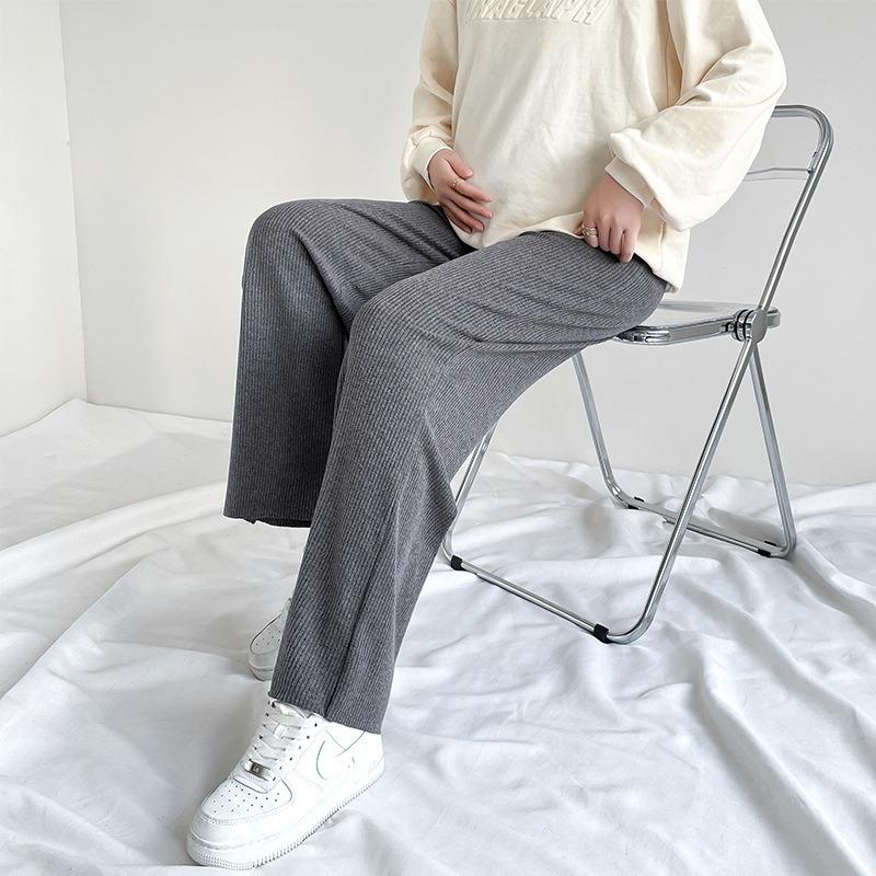 Real Maternity Pants Autumn Fashion High Waist Thickened Knitted Wide-leg Pants Outer Wear Maternity Straight Pants Belly Pants Women's Tide