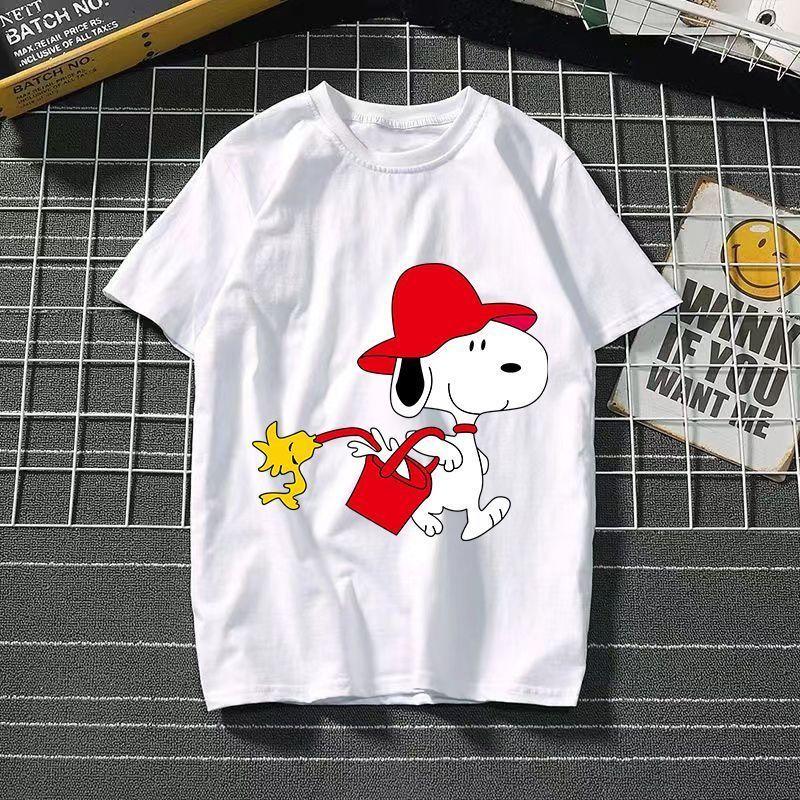 Funny Summer Fashion Snoopy Cartoon Printed Men's and Women's T-Shirts High Quality Cotton Casual Sports Short Sleeves Tops