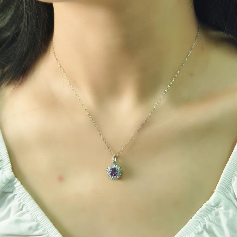 

S925 Silver Sunflower Pendant Necklace with Natural Crystal, Micro Pave CZ Choker for Women 925 silver