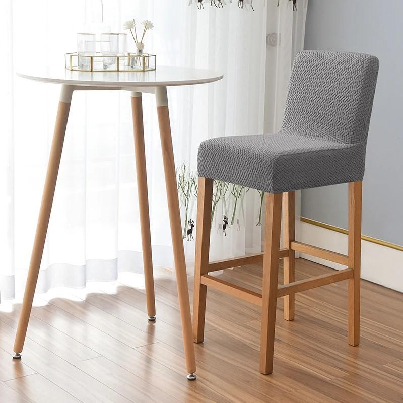 Jacquard Bar Stool Chair Cover Spandex Stretch Short Back Chair Covers Solid Color Elastic Slipcover For Dining Room Home Hotel